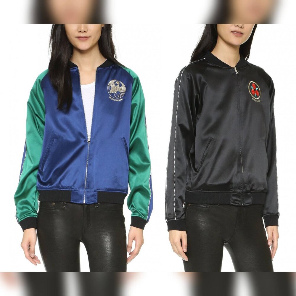 Opening Ceremony Reversible Blue & Black Embroidered Bomber Jacket